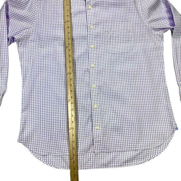 Peter Millar Dress Shirt Mens Sz 17 Long White Purple Plaid Cotton Button Front - Picture 13 of 16